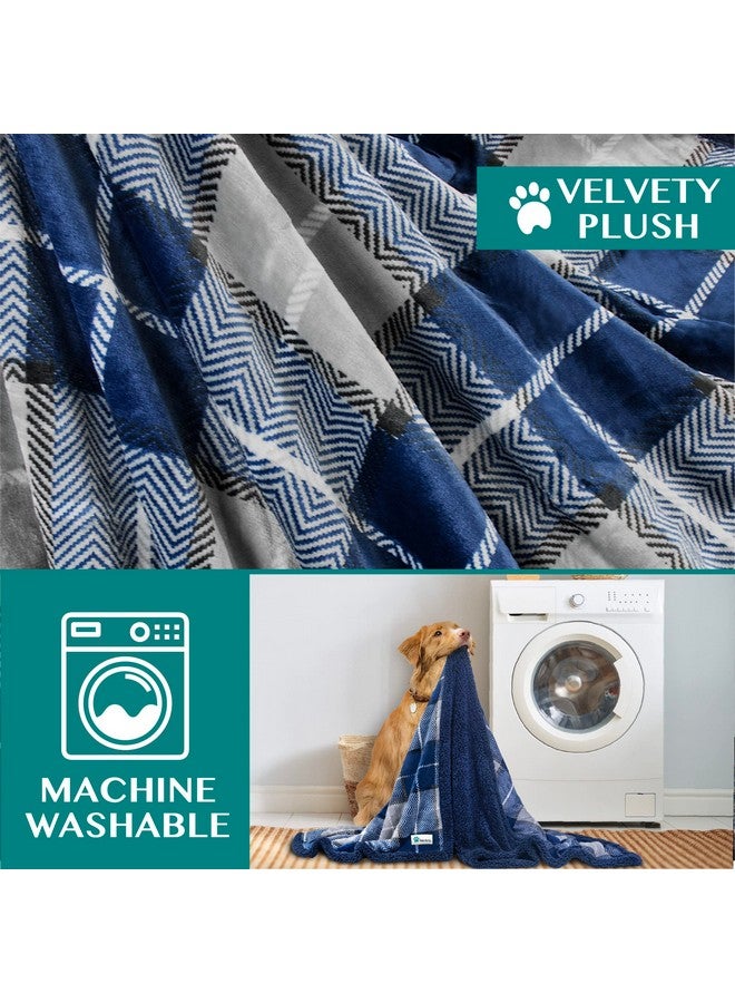 Dog Blanket For Medium Large Dogs, Pet Bed Blanket Cat Puppy Kitten, Fleece Furniture Couch Cover Protector Sofa Car, Soft Sherpa Dog Throw Plush Reversible Washable, 40X60 Plaid Navy Blue