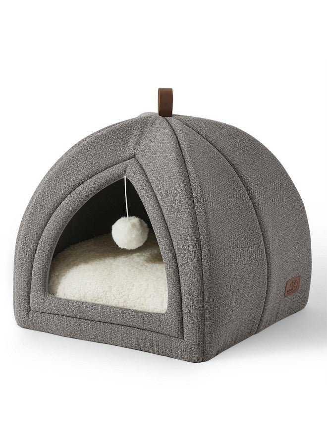 Cat Beds For Indoor Cats  2 In 1 Cat Cave For Kittens And Small Pets, Foldable Cat House Tent With Removable Washable Cushioned Pillow, Cat Hideaway With NonSlip Bottom, Grey, 16 Inches