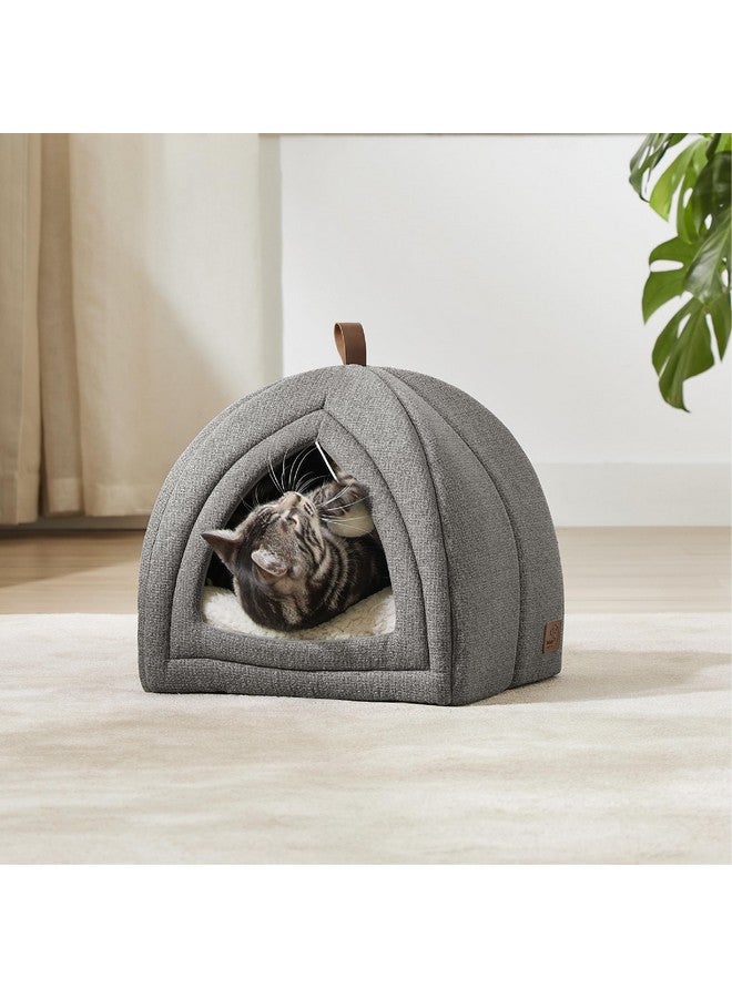 Cat Beds For Indoor Cats  2 In 1 Cat Cave For Kittens And Small Pets, Foldable Cat House Tent With Removable Washable Cushioned Pillow, Cat Hideaway With NonSlip Bottom, Grey, 16 Inches