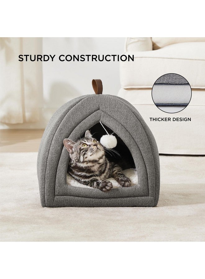 Cat Beds For Indoor Cats  2 In 1 Cat Cave For Kittens And Small Pets, Foldable Cat House Tent With Removable Washable Cushioned Pillow, Cat Hideaway With NonSlip Bottom, Grey, 16 Inches