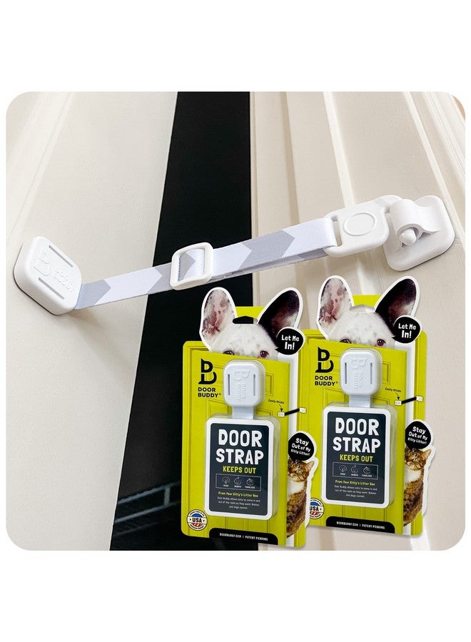 Adjustable Cat Door Latch  Grey 2 Pack. Pet Door Holder To Dog Proof Cat Litter Box & Keep Dog Out Of Cat Food. Simpler Than Cat Gate Or Interior Cat Door. Adjustable Door Strap For Pets