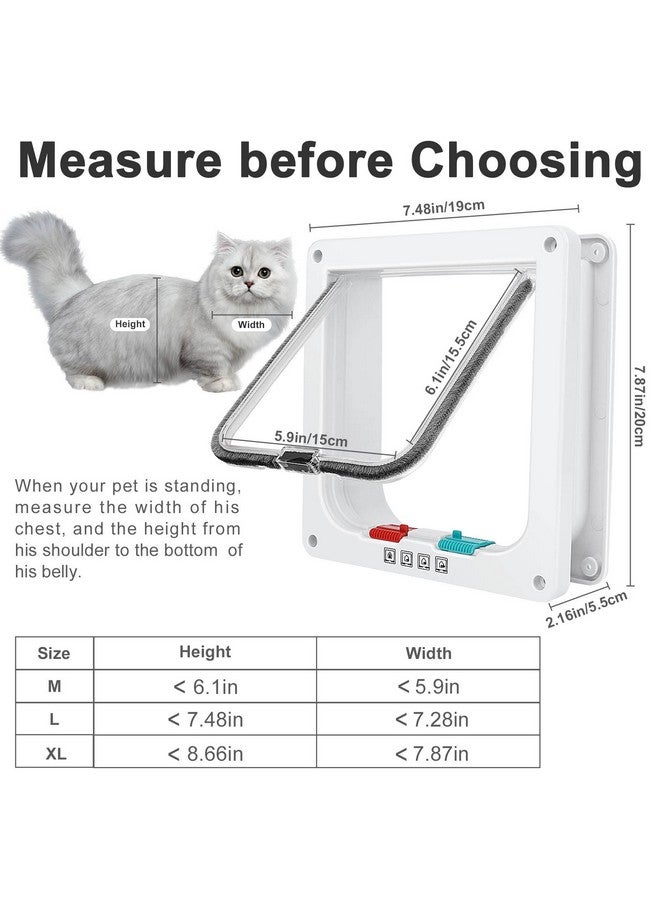 Cat Door, Safety Pet Door With 4 Way Lock, Weatherproof & Easy Installation Cat Flap Door For Interior Exterior Door, Window, Wall(Medium, 5.9In X 6.1In Flap)