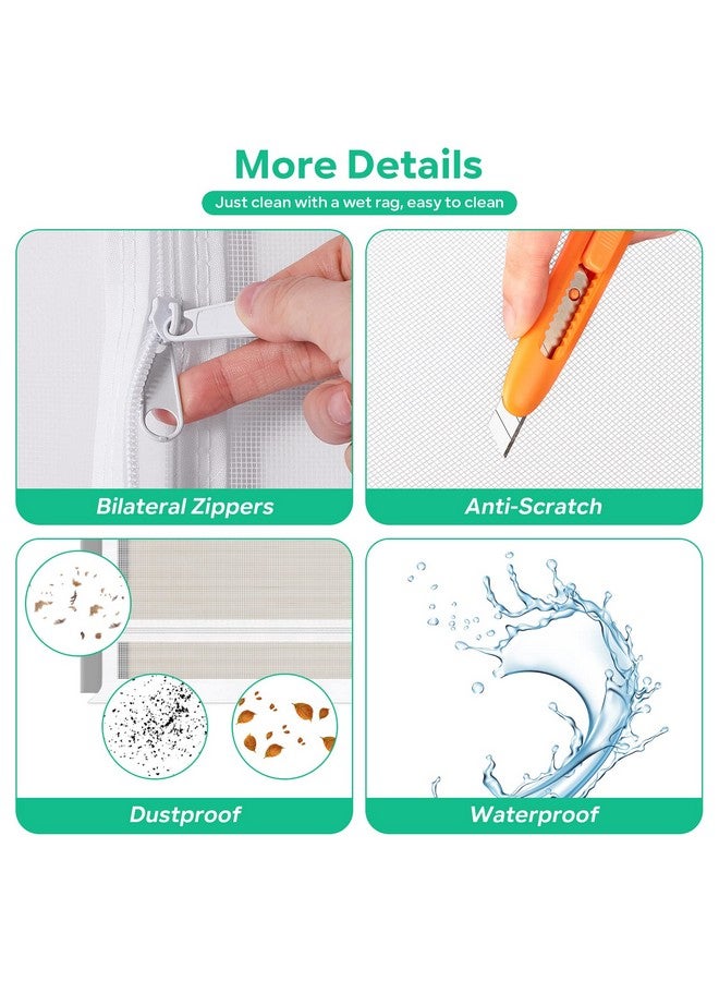 Reinforced Cat Screen Door, 32X82” Heavy Duty Pets Proof Screen Door With Bilateral Zipper, Prevent Dogs Cats Running Out From Home, Bedroom, Living Room, Kitchen Patio Door