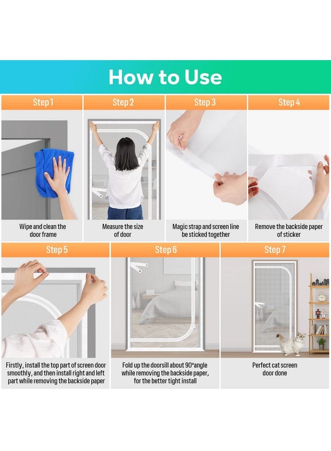 Reinforced Cat Screen Door, 32X82” Heavy Duty Pets Proof Screen Door With Bilateral Zipper, Prevent Dogs Cats Running Out From Home, Bedroom, Living Room, Kitchen Patio Door