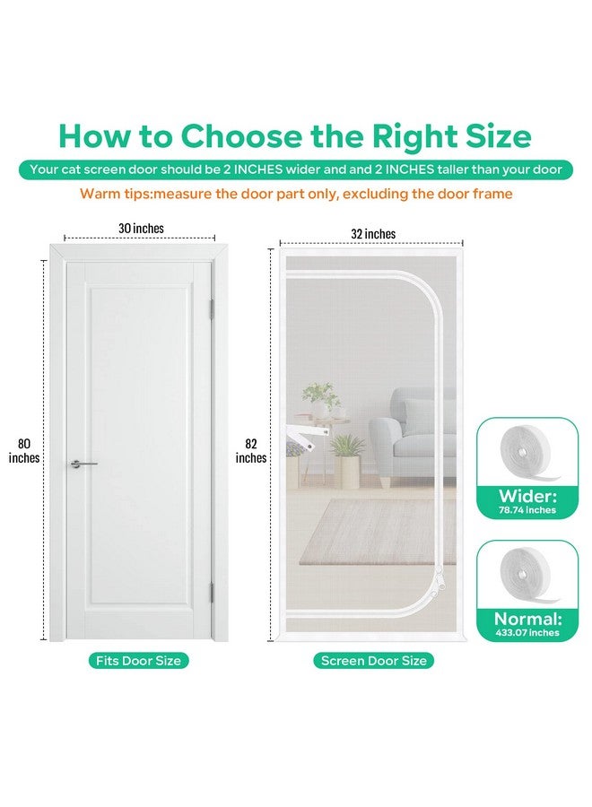 Reinforced Cat Screen Door, 32X82” Heavy Duty Pets Proof Screen Door With Bilateral Zipper, Prevent Dogs Cats Running Out From Home, Bedroom, Living Room, Kitchen Patio Door