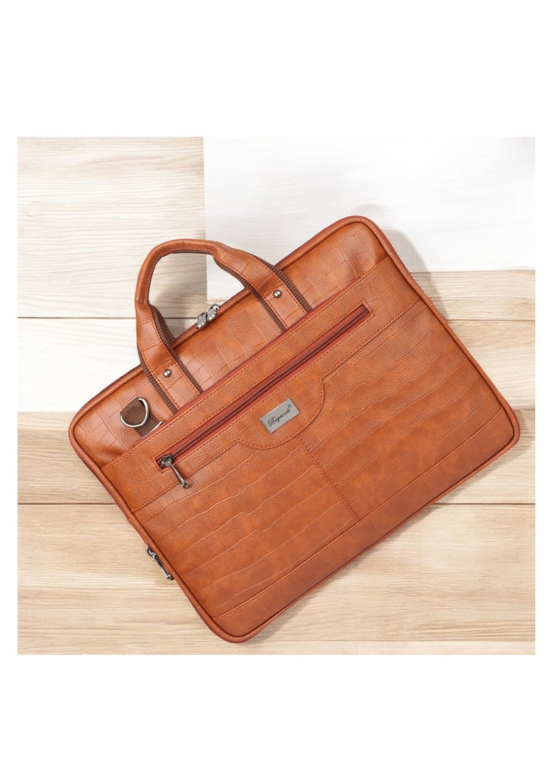 Croco PU Leather Laptop Messenger Bag for Men and Women), TAN (B978)