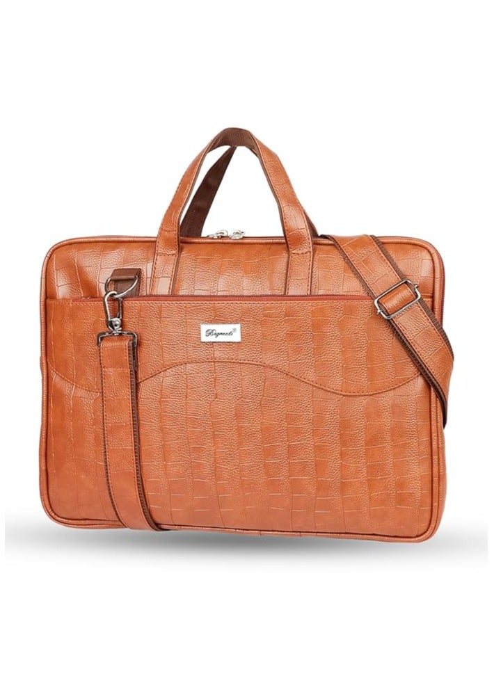 Croco PU Leather Laptop Messenger Bag for Men and Women), TAN (B978)