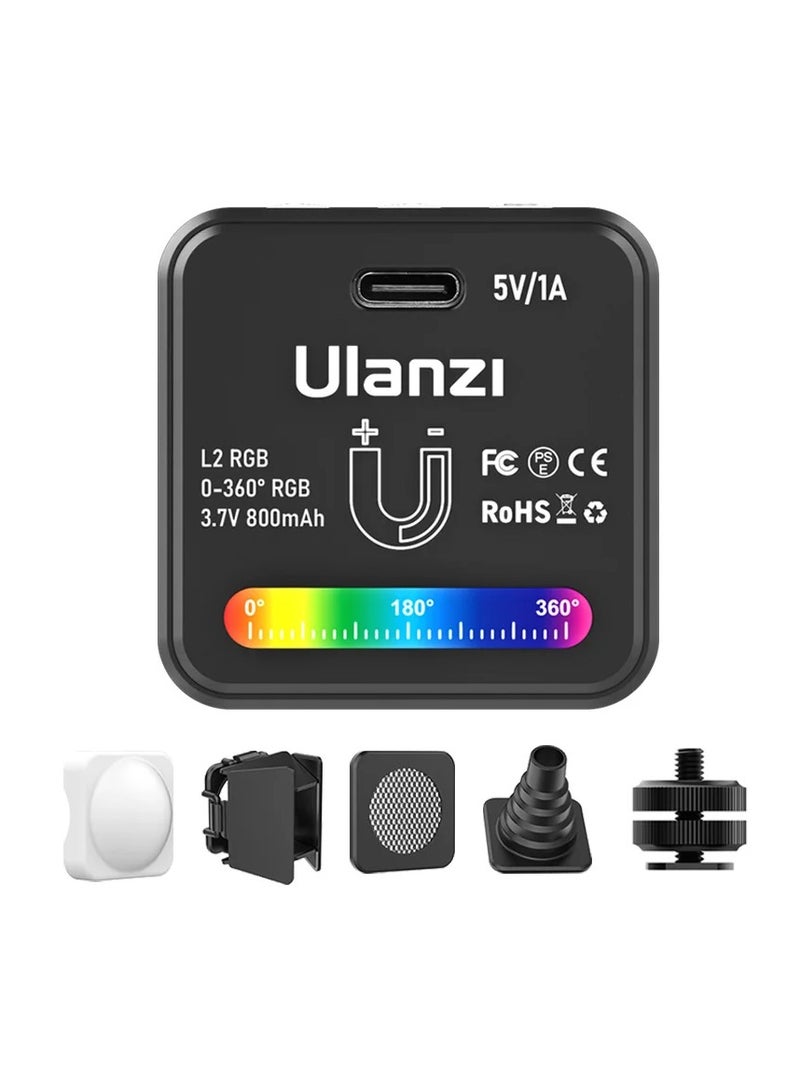 Ulanzi L2 RGB Mini COB Video Camera, Light Dimmable, 360° Full-Color Light, with Diffuser Honeycomb Photography, for DSLR Camera