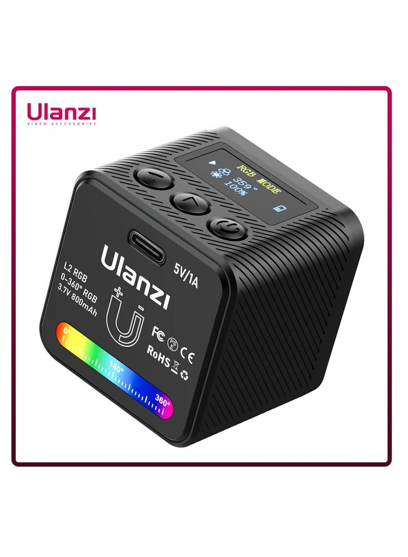 Ulanzi L2 RGB Mini COB Video Camera, Light Dimmable, 360° Full-Color Light, with Diffuser Honeycomb Photography, for DSLR Camera