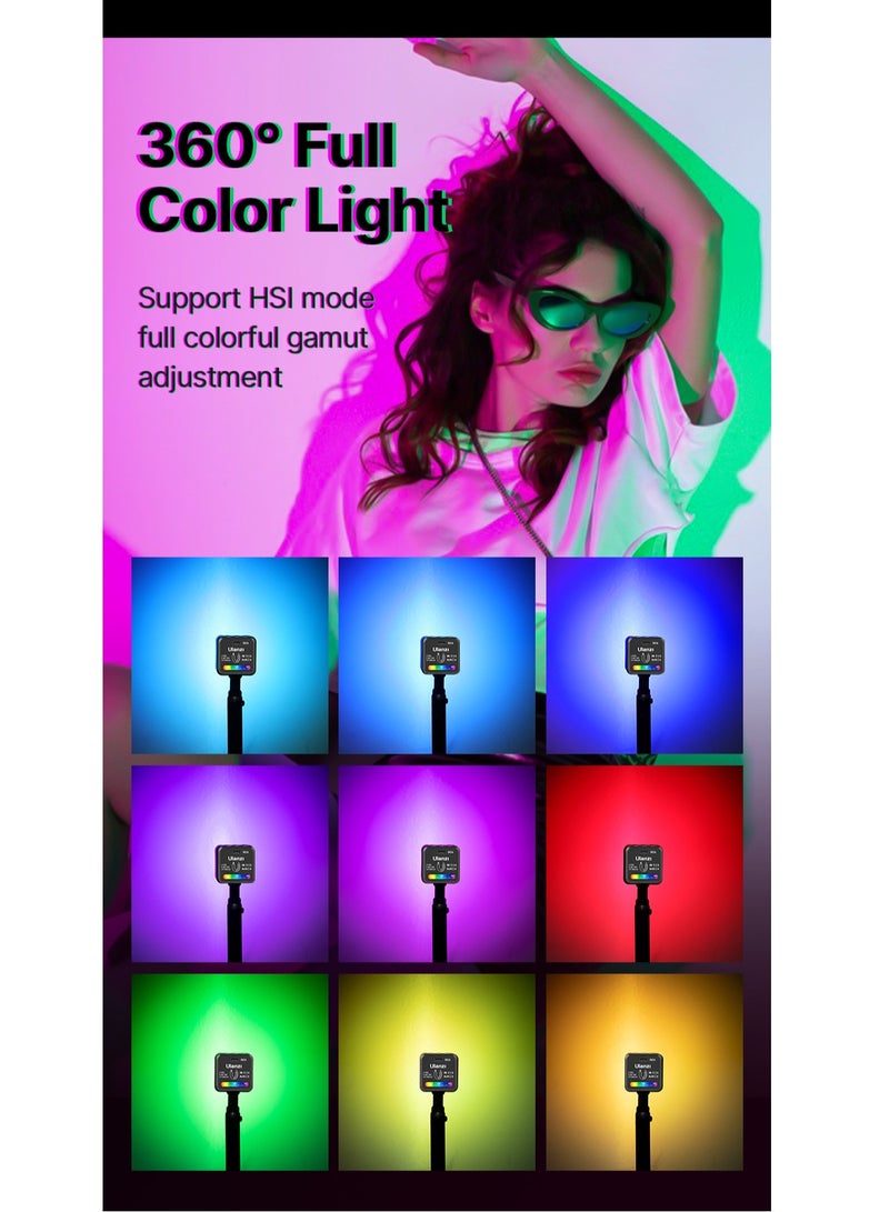 Ulanzi L2 RGB Mini COB Video Camera, Light Dimmable, 360° Full-Color Light, with Diffuser Honeycomb Photography, for DSLR Camera