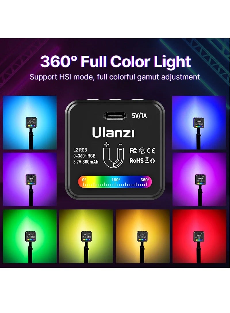 Ulanzi L2 RGB Mini COB Video Camera, Light Dimmable, 360° Full-Color Light, with Diffuser Honeycomb Photography, for DSLR Camera