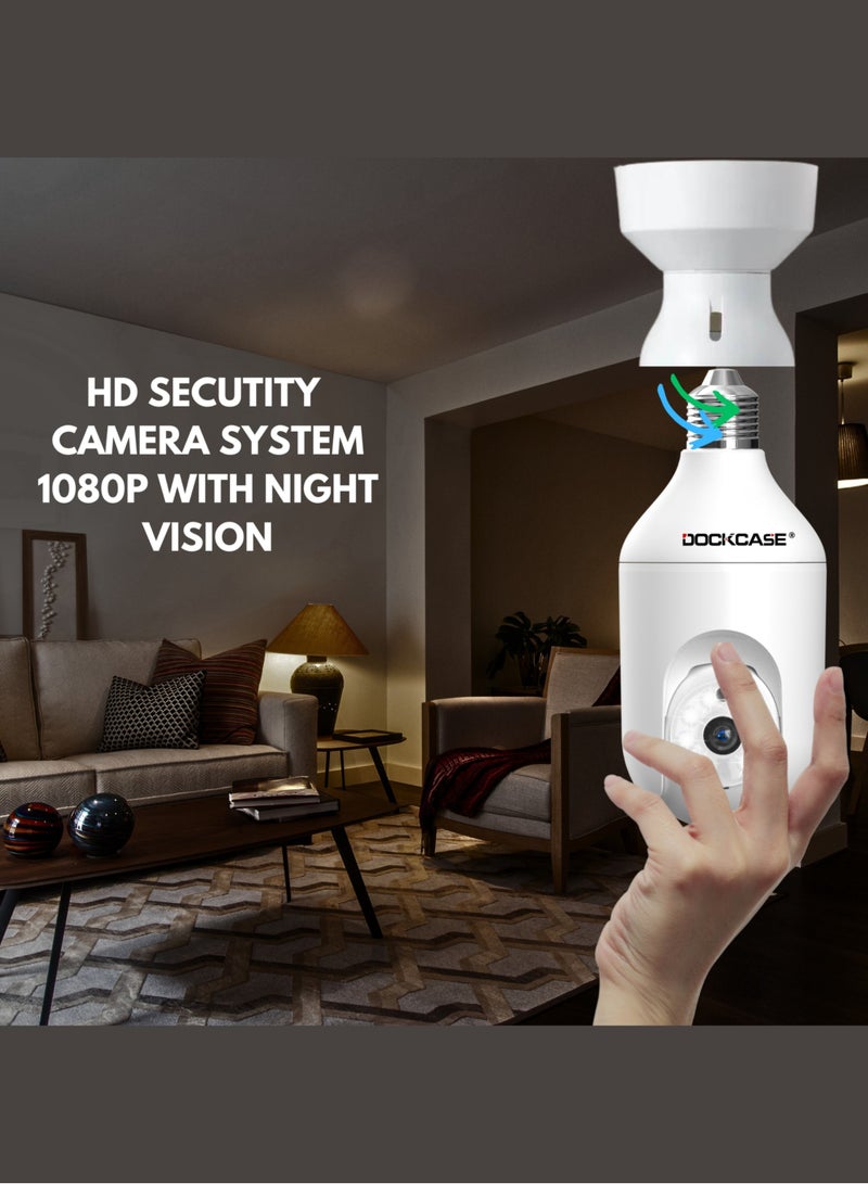 DOCKCASE 1080P Wireless WIFI Pan/Tilt Light Bulb Security Camera, 360 Degrees 3.0MP Cam Home  IP Camera, with Night Vision, Two Way Audio, Smart Motion Detection