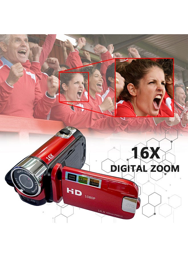 Portable 1080P High Definition Digital Video Camera DV Camcorder 16MP 2.7 Inch LCD Screen 16X Digital Zoom Built-in Battery