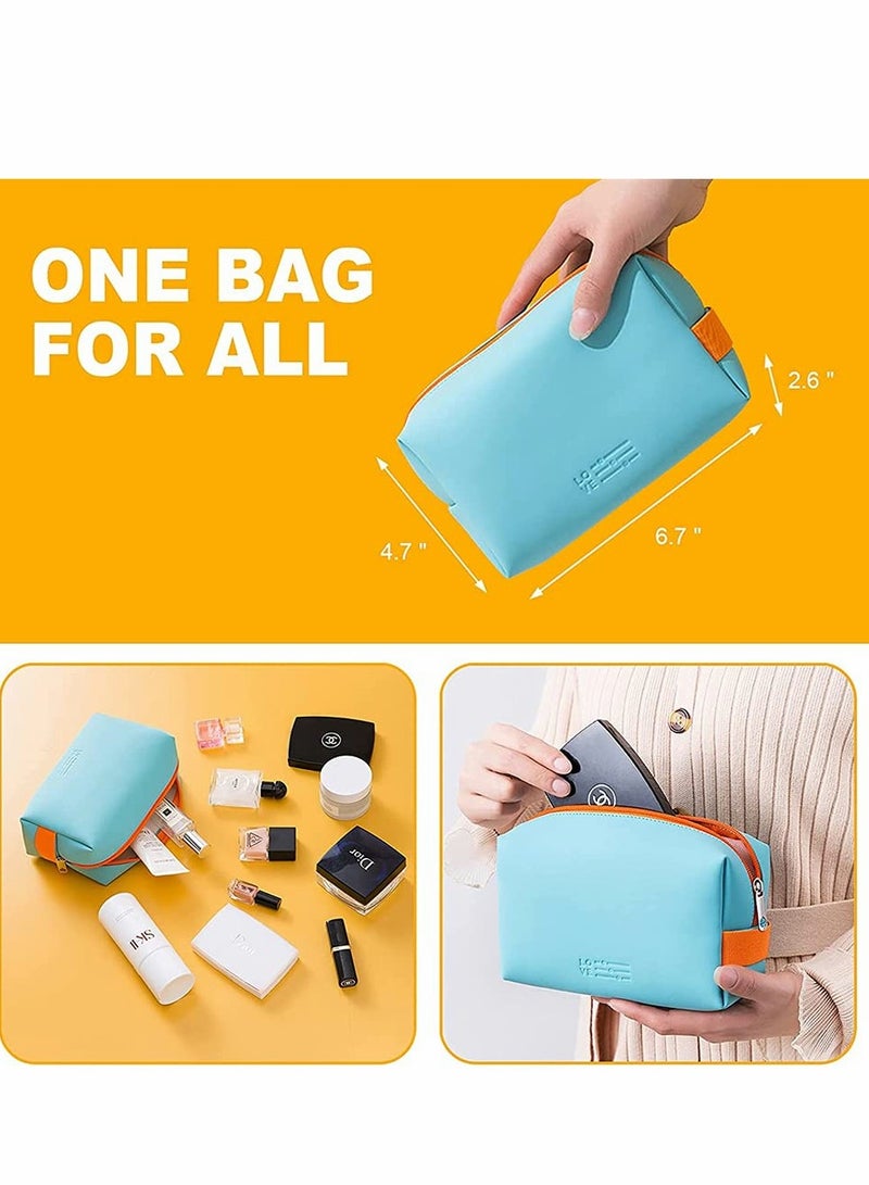 Pink Portable Cosmetic Bag Set 2Pcs Waterproof Zipper Pouch Travel Toiletries Organizer for Women and Girls PU Leather Small Accessory Case