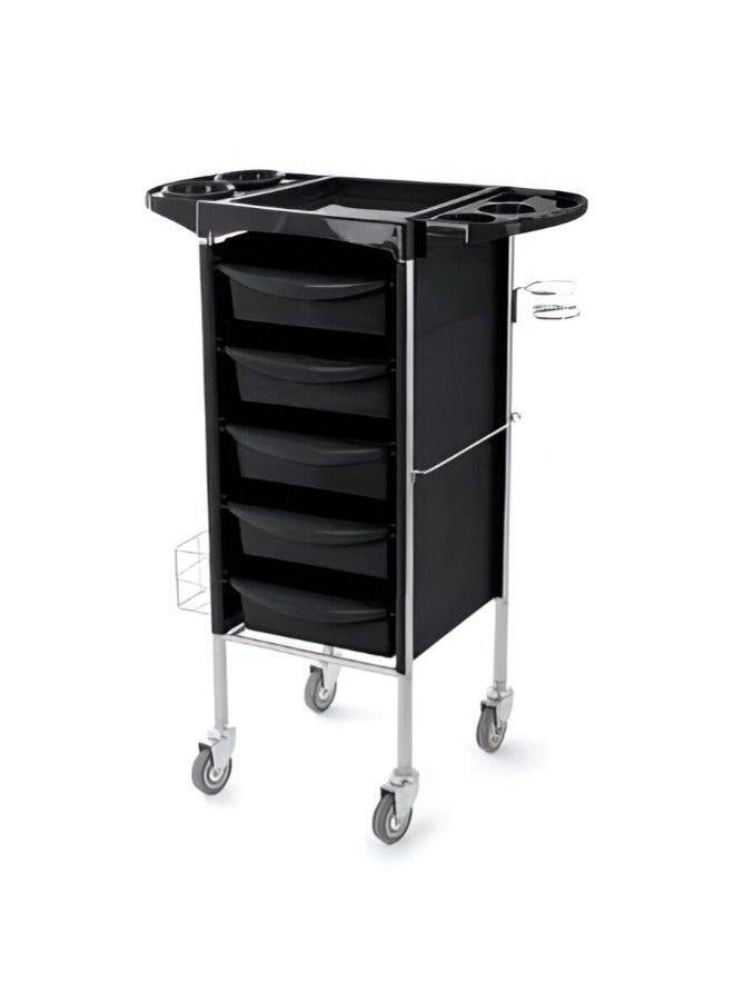 Globalstar Professional Salon Trolley with Metal Frame – 5 PVC Drawers, Retractable Shelves, and Hairdryer Holder