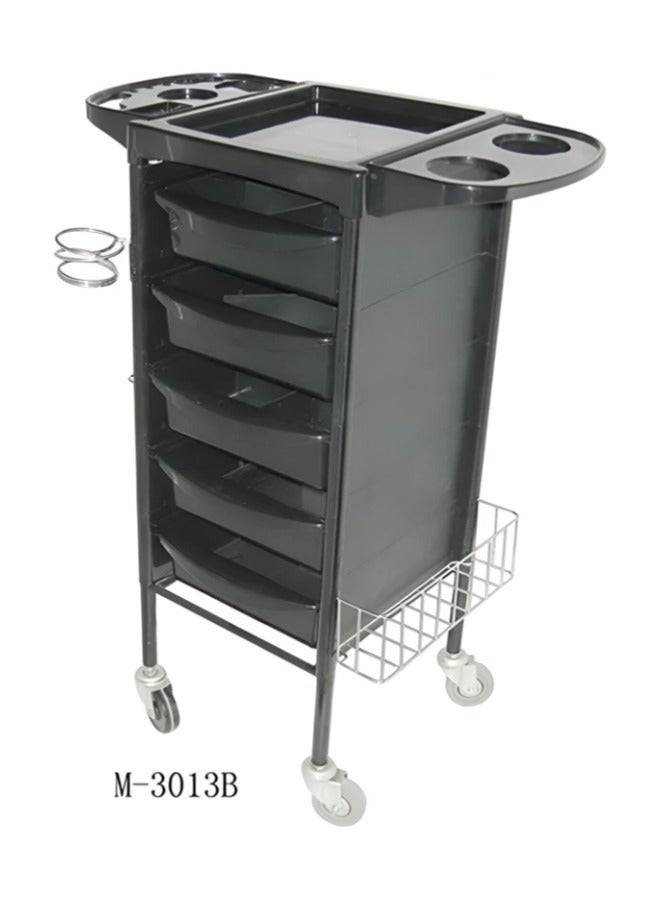 Globalstar Professional Salon Trolley with Metal Frame – 5 PVC Drawers, Retractable Shelves, and Hairdryer Holder