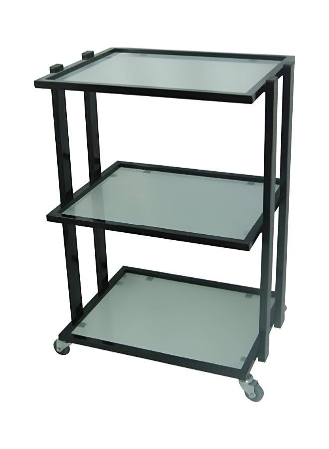 Globalstar Professional Salon Glass Trolley with 3 Shelves - Black Multi-Functional Hair Salon Storage Cart