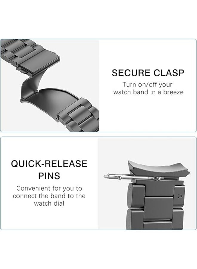 Gray Stainless Steel Metal Band for Samsung Galaxy Watch 7FE/6/5/4 (40mm/44mm) & Galaxy Watch 5 Pro (45mm), Galaxy Watch 6 Classic (43mm/47mm), Galaxy Watch 4 Classic (42mm/46mm) – No Gap Design