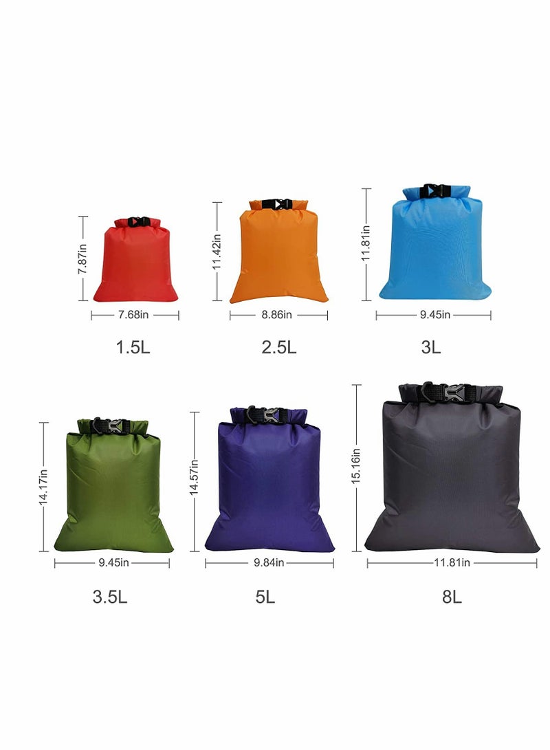 6 Pack Lightweight Waterproof Dry Bags for Outdoor Activities, Ideal for Rafting Boating Camping and Climbing, Perfect for Storing Personal Belongings