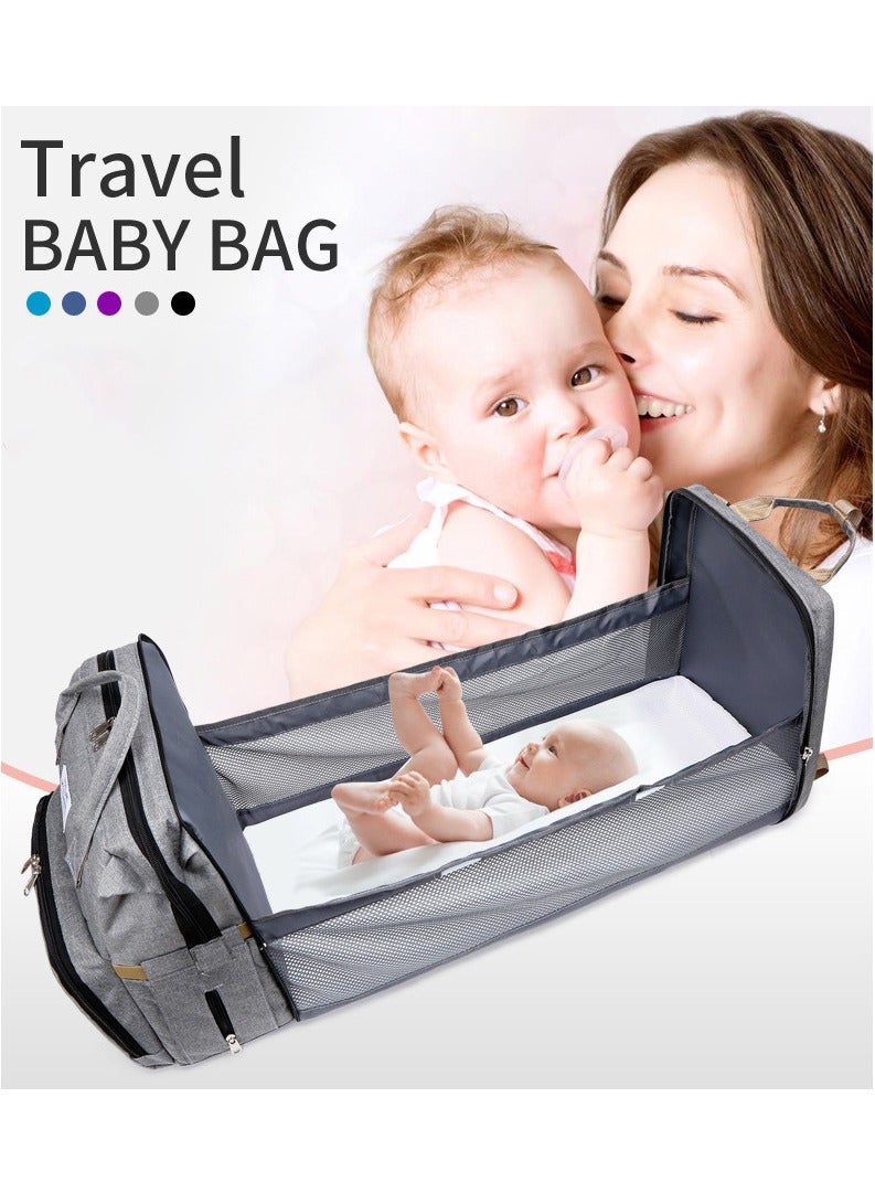 Folding sleeping mummy bag multi-functional mother bag mother bag bottle backpack diaper backpack/gray