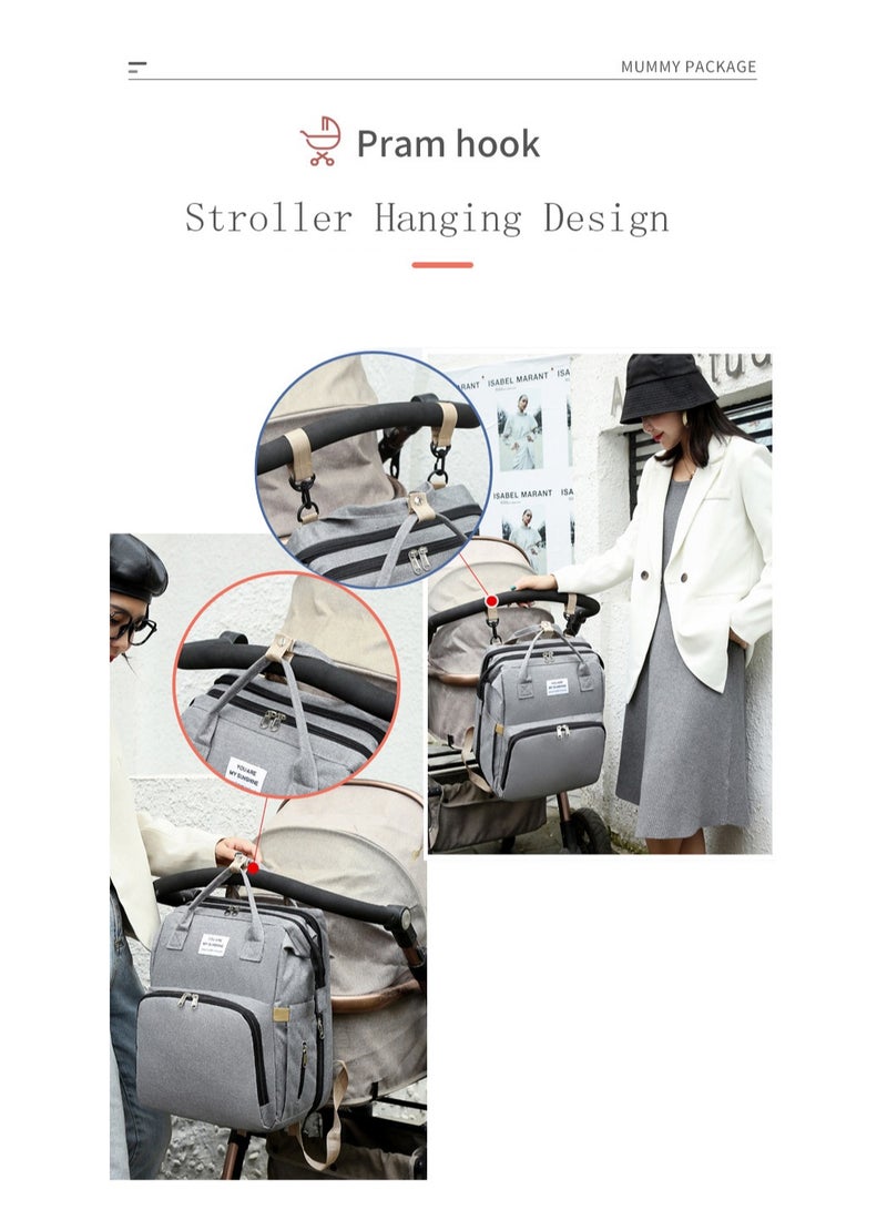 Folding sleeping mummy bag multi-functional mother bag mother bag bottle backpack diaper backpack/gray