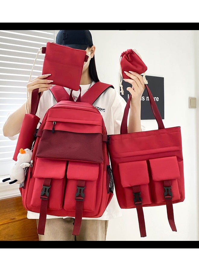 5 Piece Schoolbag Simple Large Capacity Backpack Campus Shoulder Bag Tote Bag Crossbody Storage Bag