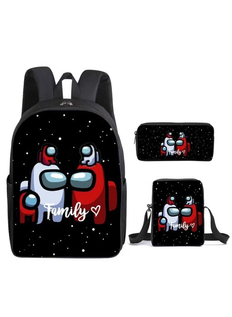 3-Piece Among us 3D Print Insulated Lunch Backpack Set Multicolour