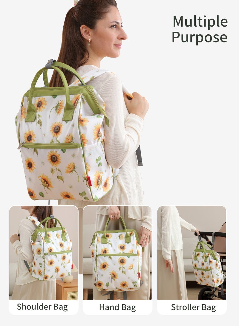 Mummy bag waterproof large-capacity backpack multifunctional mother-infant travel backpack portable mother backpack/sunflower