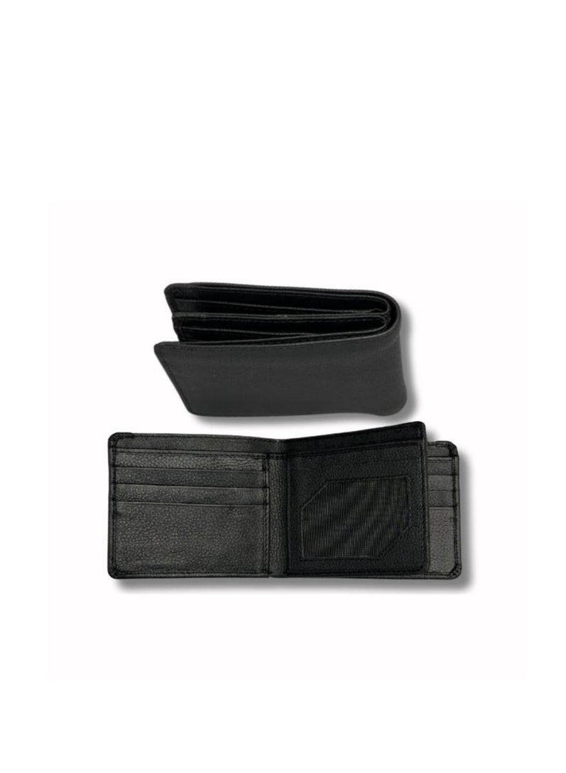 Classic Black Leather Wallet, ID Window, 9 Card Slots