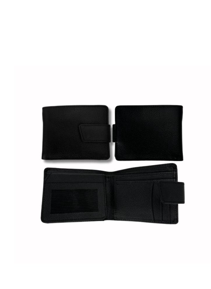 Classic Black Leather Wallet, ID Window, 9 Card Slots