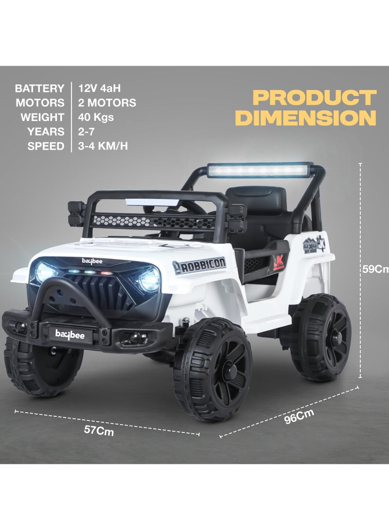 Baybee Turbo Battery Operated Jeep for Kids Rechargeable Battery Car for Kids with Music Led Light Ride On Kids Car Jeep Racing Baby Big Car Electric Car for Kids Childrens Boy Girl White