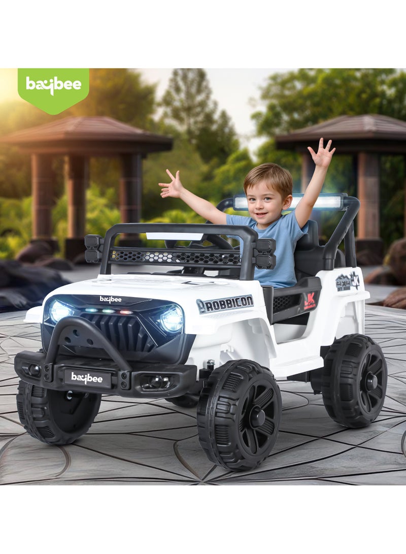 Baybee Turbo Battery Operated Jeep for Kids Rechargeable Battery Car for Kids with Music Led Light Ride On Kids Car Jeep Racing Baby Big Car Electric Car for Kids Childrens Boy Girl White