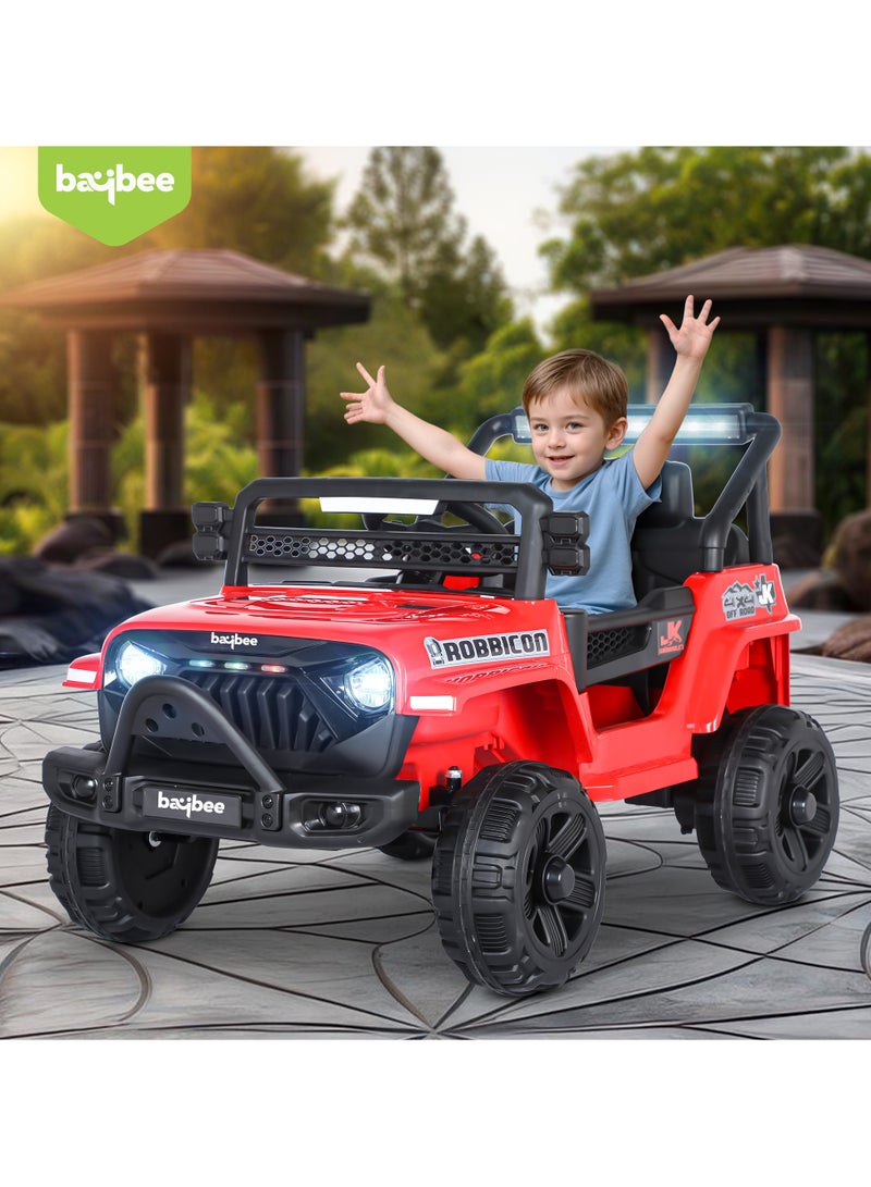 Baybee Turbo Battery Operated Jeep for Kids Rechargeable Battery Car for Kids with Music Led Light Ride On Kids Car Jeep Racing Baby Big Car Electric Car for Kids Childrens Boy Girl Red