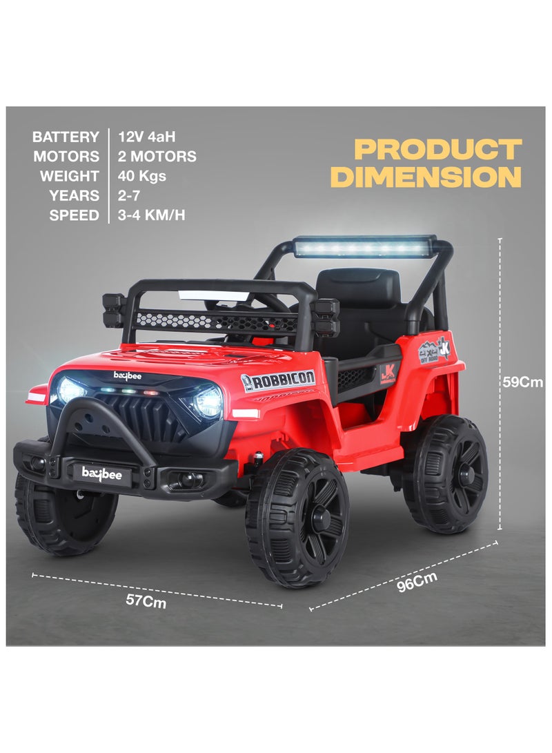 Baybee Turbo Battery Operated Jeep for Kids Rechargeable Battery Car for Kids with Music Led Light Ride On Kids Car Jeep Racing Baby Big Car Electric Car for Kids Childrens Boy Girl Red