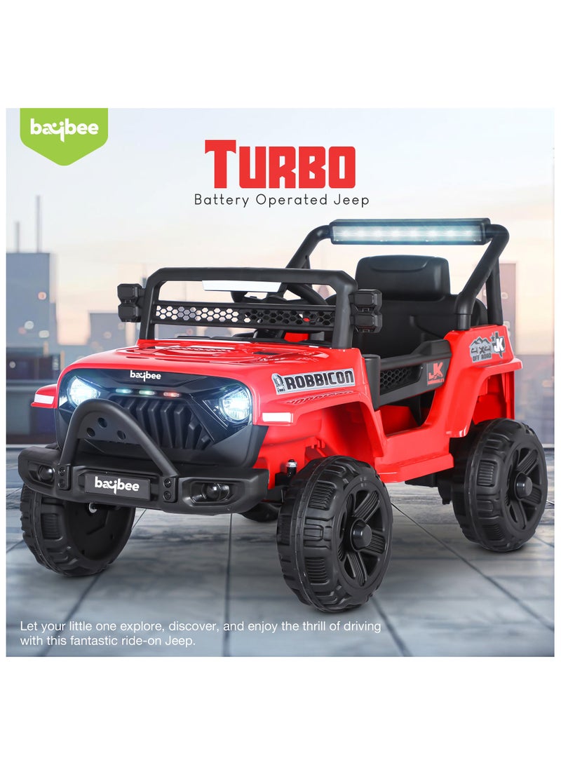 Baybee Turbo Battery Operated Jeep for Kids Rechargeable Battery Car for Kids with Music Led Light Ride On Kids Car Jeep Racing Baby Big Car Electric Car for Kids Childrens Boy Girl Red