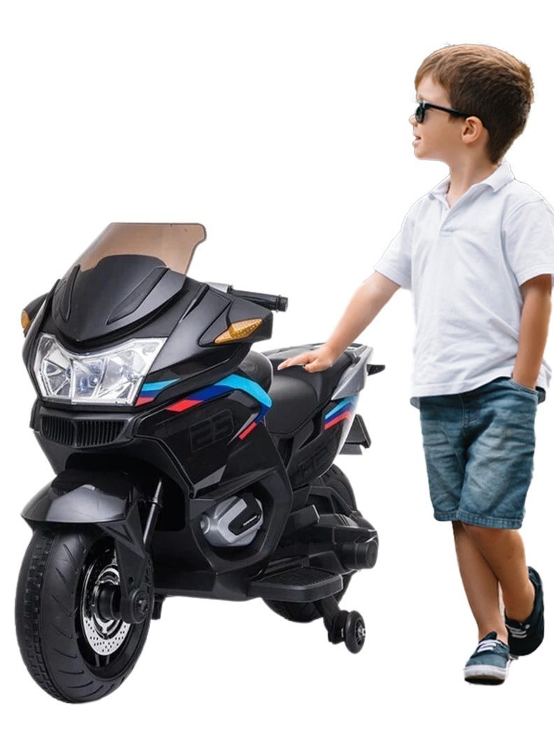 Megastar Ride on 12 v Electric Ride-On Motorbike for kids with Hand acceleration - Metallic BLACK