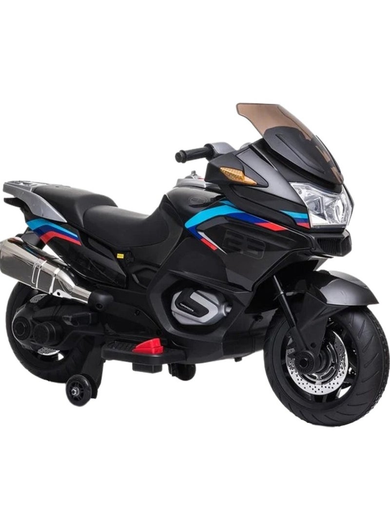 Megastar Ride on 12 v Electric Ride-On Motorbike for kids with Hand acceleration - Metallic BLACK