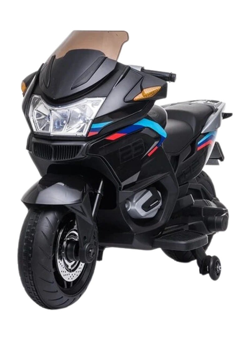 Megastar Ride on 12 v Electric Ride-On Motorbike for kids with Hand acceleration - Metallic BLACK