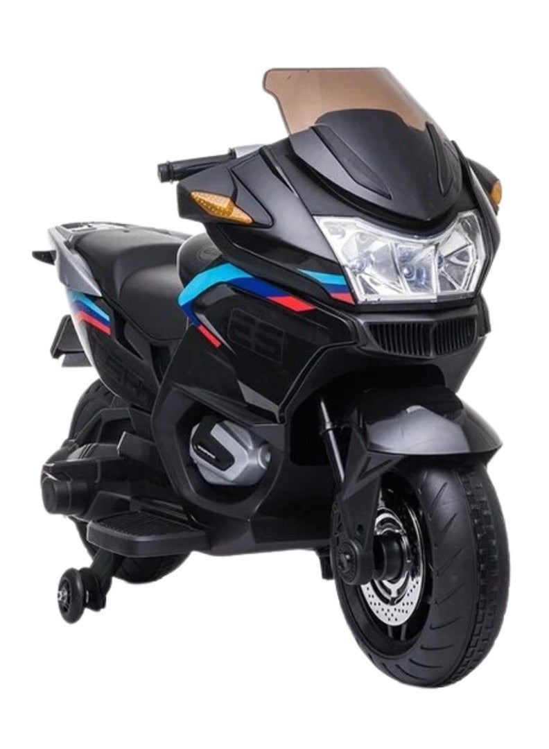 Megastar Ride on 12 v Electric Ride-On Motorbike for kids with Hand acceleration - Metallic BLACK