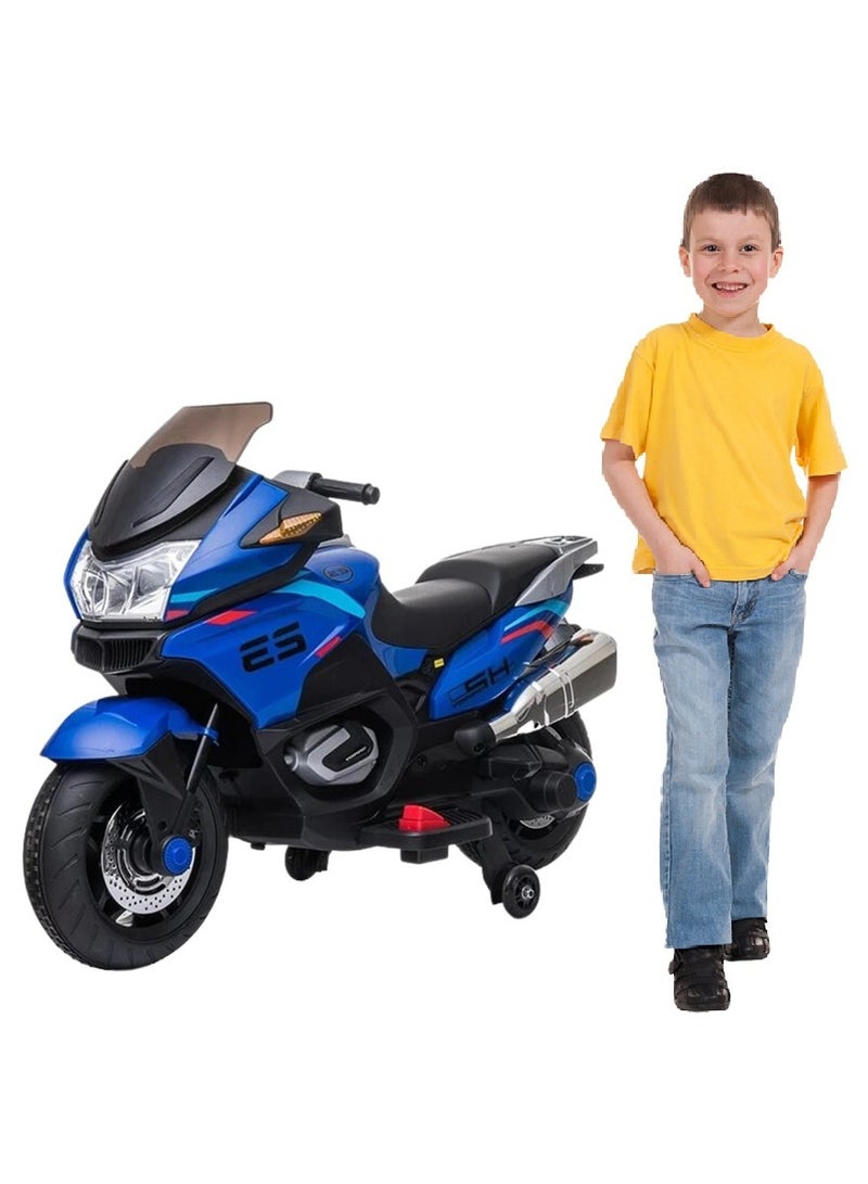 Megastar Ride on 12 v Electric Ride-On Motorbike for kids with Hand acceleration -Metallic  BLUE