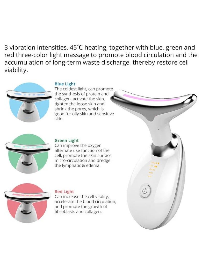 Electric LED Vibration Face and Neck Massager, Beauty Device Lifting and Tighten Massager, Triple-Action Wrinkle Remover for Skin Care, Tightening, and Smoothness (White)