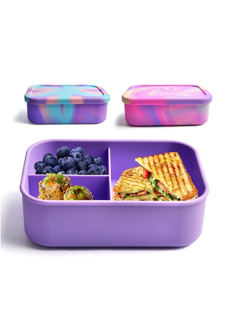 100% Food Grade Leak-Proof Silicone Colourful Bento Box Lunchbox, For Child And Adult, 3 Compartment, Choose from 2 Colors, BPA Free, Leak-proof, Portable