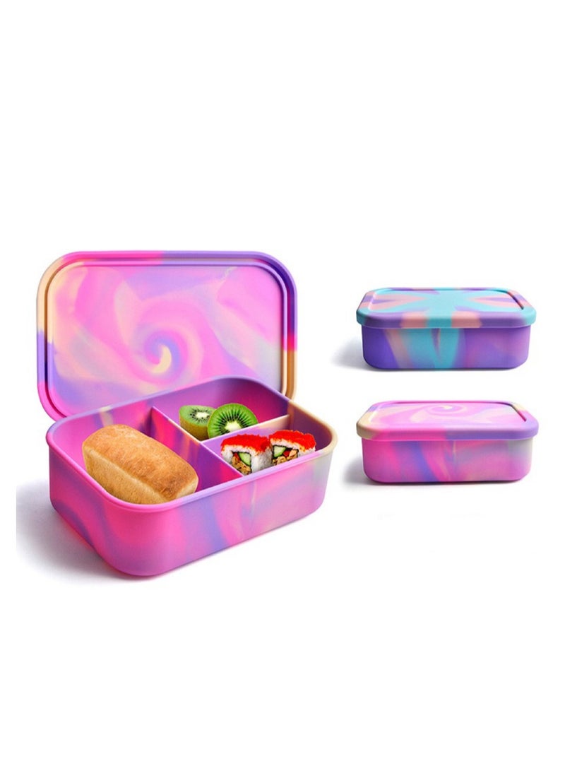 100% Food Grade Leak-Proof Silicone Colourful Bento Box Lunchbox, For Child And Adult, 3 Compartment, Choose from 2 Colors, BPA Free, Leak-proof, Portable