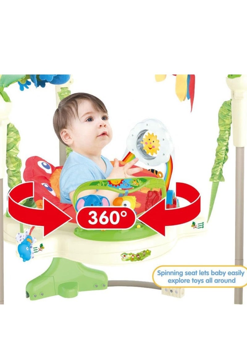 360 Degrees Jumper Walker Bouncer Activity Seat - Baby Bouncer Jumperoo Activity Center with Music, Lights, and Developmental Features in Unisex Green