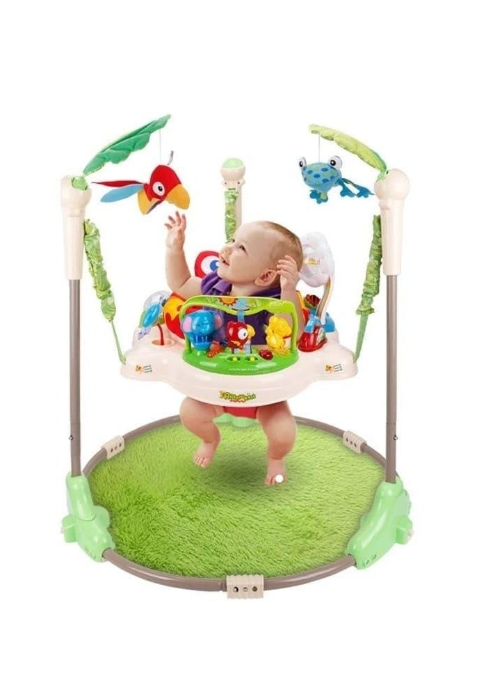 360 Degrees Jumper Walker Bouncer Activity Seat - Baby Bouncer Jumperoo Activity Center with Music, Lights, and Developmental Features in Unisex Green