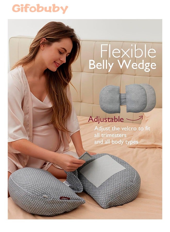 Portable Pregnancy Pillow for Sleeping, W Shaped Maternity Pillow for Side Sleeper, Support for Back, Bellyfor Pregnant Women, Adjustable Travel Wedge Pillow