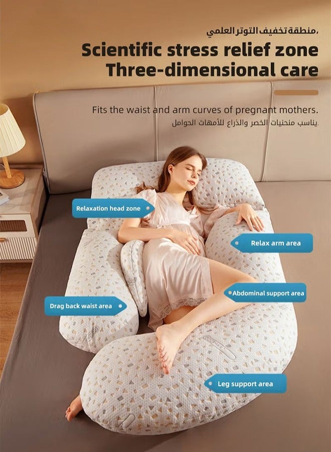 Multifunctional Full Body G Shaped Pillow For Pregnant Women With Neckrest, Removable Cover And Baby Pillowcase