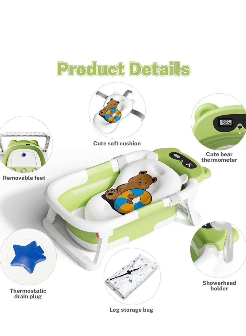 Baby Bathtub,Baby Bath Tub with Soft Cushion & Thermometer,Baby Bathtub Newborn to Toddler 0-36 Months,Portable Travel Baby Tub