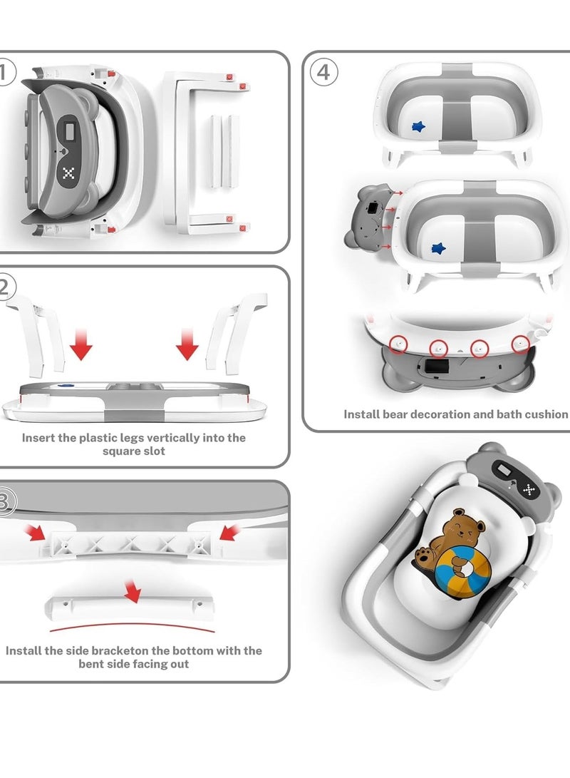 Bathtub Portable With Baby Cushion, Collapsible Toddler Bath Tub for Kids, Foldable Infant Shower Basin, Anti Slip Skid Proof New Born Toddler Bathing Support