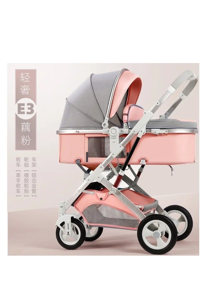 Four-wheeled Baby Stroller High Landscape Lightweight Folding Newborn Stroller Can Sit and Lie Down Two-way Swivel Seat Stroller